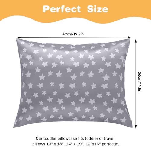 Winmany 2 Pack Toddler Pillow Cases Baby Silk Satin Pillowcases 49 x 36cm Cot Bed Envelope Pillow Cover Kids Soft Travel Pillow Pair Cases for Boys Girls Machine Washable Grey Star - Image 3