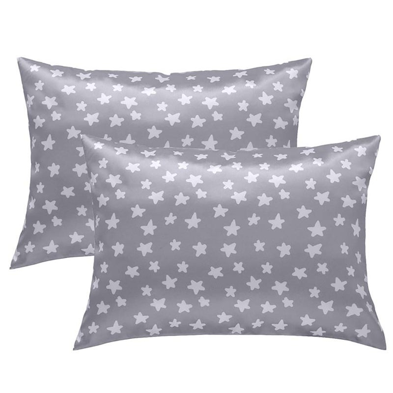 Winmany 2 Pack Toddler Pillow Cases Baby Silk Satin Pillowcases 49 x 36cm Cot Bed Envelope Pillow Cover Kids Soft Travel Pillow Pair Cases for Boys Girls Machine Washable Grey Star - Image 2
