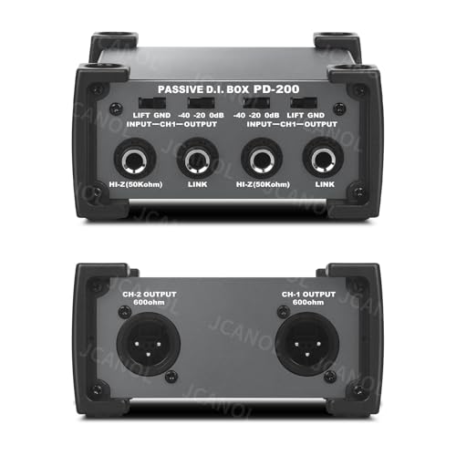 JCANOL PD200 Stereo Passive DI Box Unit Hum Eliminator with GND switch, Input Attenuator to Connect Guitar & Bass, 1/4" instrument Direct Box to Balanced & Unbalanced XLR - Image 1