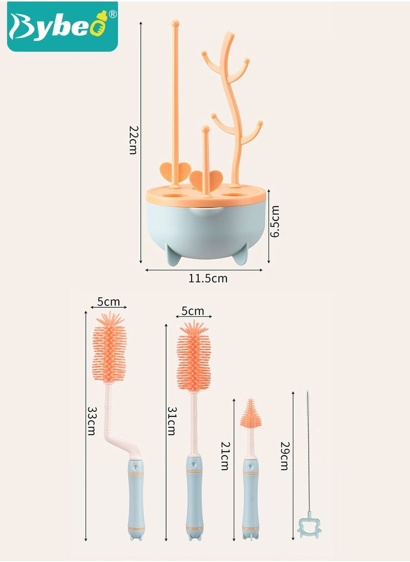 Bybeo - 4 in 1 Silicone Baby Bottle Cleaning Brush Set with Stand, 360° Rotating Water Bottles Cleaner, Cup Gap Clean Brushes - Image 1
