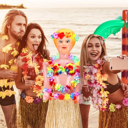 Liliful 2 Pcs Hawaiian Inflatable Blow up Decorations 59'' No Moving Part Figure Summer Inflatable Palm Tree Pool Raft Hula Skirt Bikini Top Costume, Bachelors Party Accessories(Grass Color) - Image 5