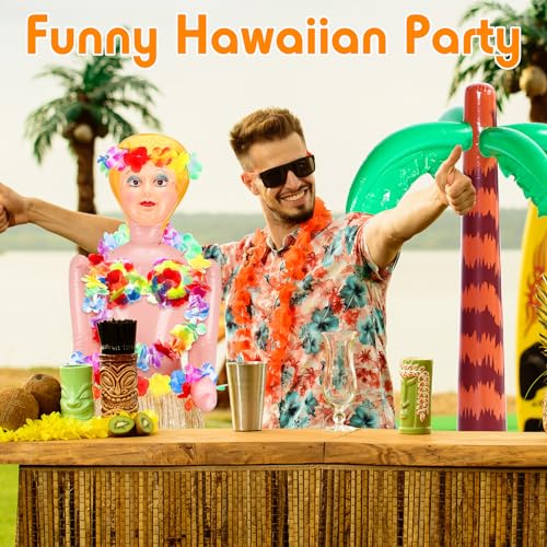 Liliful 2 Pcs Hawaiian Inflatable Blow up Decorations 59'' No Moving Part Figure Summer Inflatable Palm Tree Pool Raft Hula Skirt Bikini Top Costume, Bachelors Party Accessories(Grass Color) - Image 4