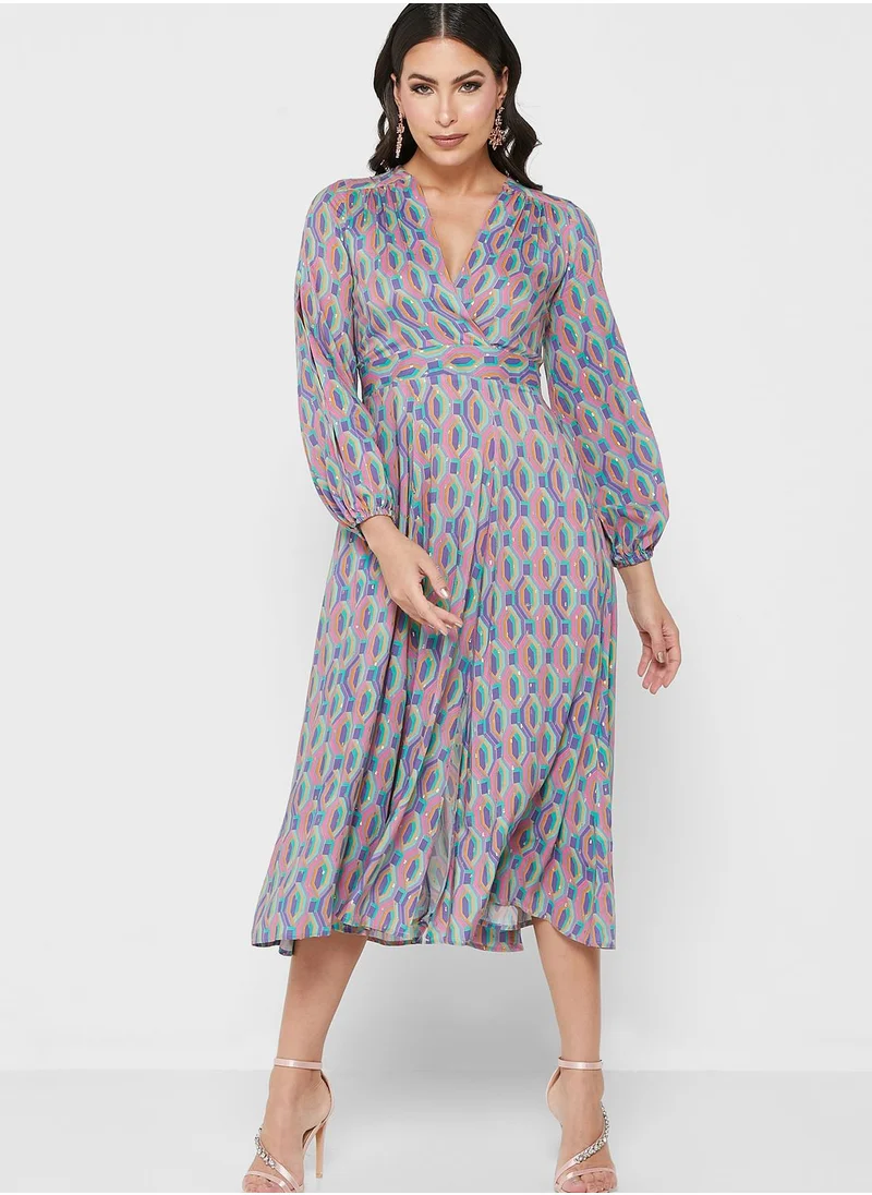 Closet London Printed Plunge Dress