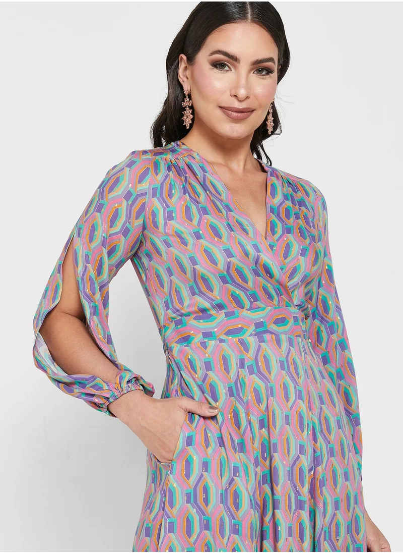 Closet London Printed Plunge Dress