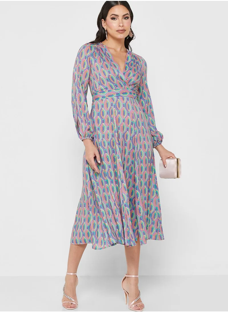 Closet London Printed Plunge Dress