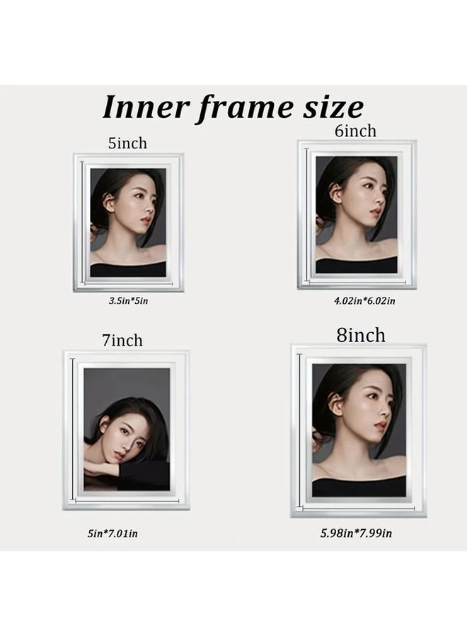 3pcs Crystal Glass Photo Frame Set Premium Silvery Trim 8 Inch Dual Use Desktop Stand Wall Decor - Image 4