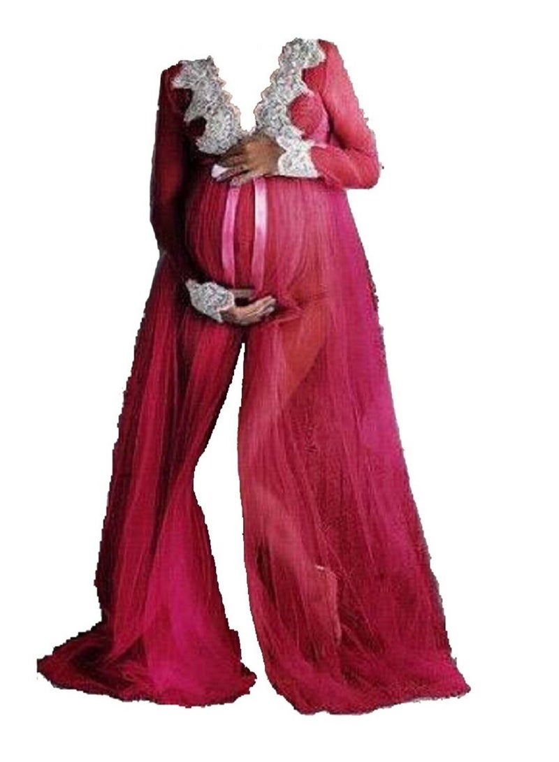 Women Long Sleeve Maternity  Slim Fit Gown Baby Shower  Maxi Dress