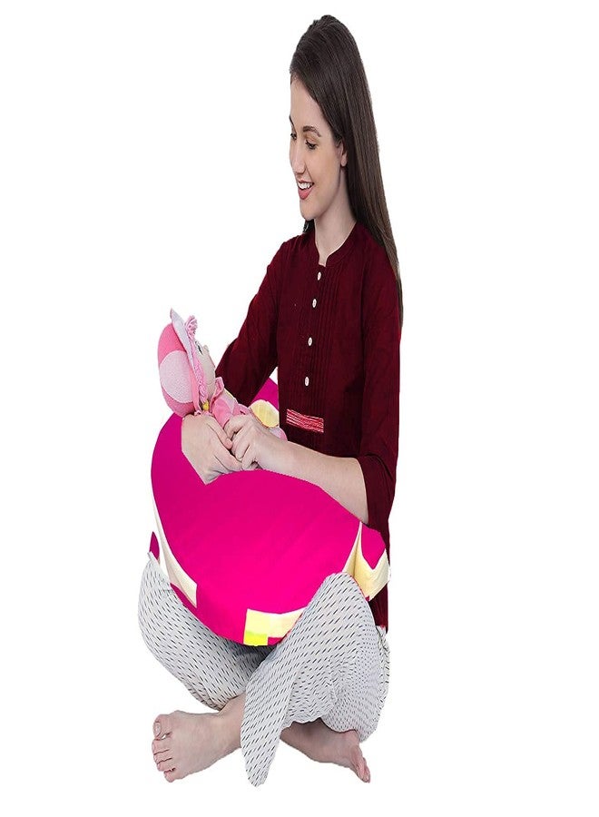 GET IT Premium Breast Feeding Foam Pillow with Detachable Cover | Newborn Nursing |Zip Buckle Adjustment | Support Baby Mom | Upto 2 Years (Pink with OffWhite, Foam Extra Large, Polyurethane (PU)) - Image 1