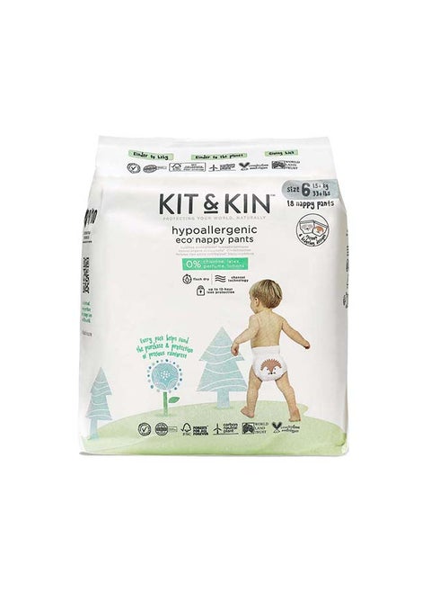 Kit & Kin Eco Friendly Baby Diaper | Pull Ups Diaper Pants Sizes 6 | Hypoallergenic Flash Dry Disposable Diapers (Size 6, Pack of 18)