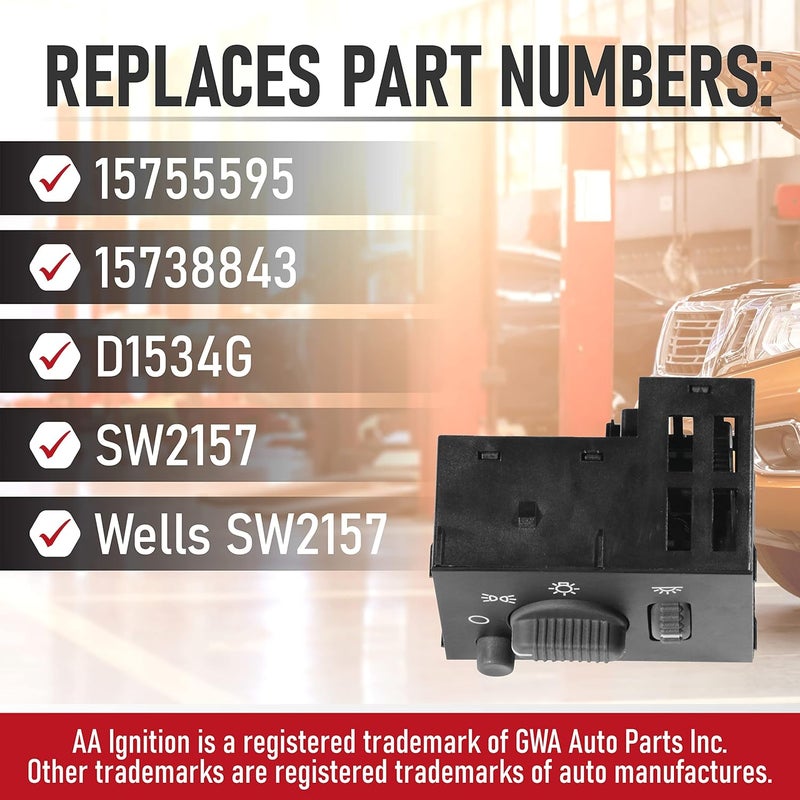 AA Ignition Headlight Instrument Panel Dimmer Dome Lamp Switch Gray Knob - Replaces 15755595, 15738843, D1534G, SW2157 - Fits Chevy Avalanche, Silverado, Tahoe, Suburban, GMC Sierra, Yukon 99, 00, 01, 02 - Image 3