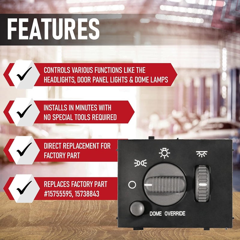 AA Ignition Headlight Instrument Panel Dimmer Dome Lamp Switch Gray Knob - Replaces 15755595, 15738843, D1534G, SW2157 - Fits Chevy Avalanche, Silverado, Tahoe, Suburban, GMC Sierra, Yukon 99, 00, 01, 02 - Image 2