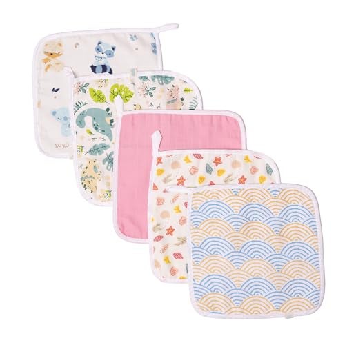 TIDY SLEEP Muslin Baby 4 Layer Face Napkin for New Born (Washable, Reusable Extra Soft Baby Face Napkin) Assorted Colour (5) - Image 1