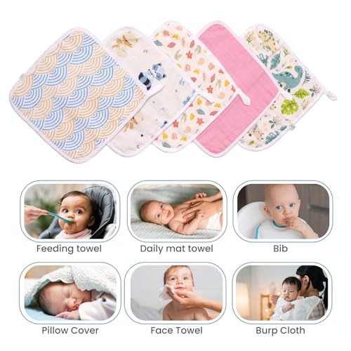 TIDY SLEEP Muslin Baby 4 Layer Face Napkin for New Born (Washable, Reusable Extra Soft Baby Face Napkin) Assorted Colour (5) - Image 3