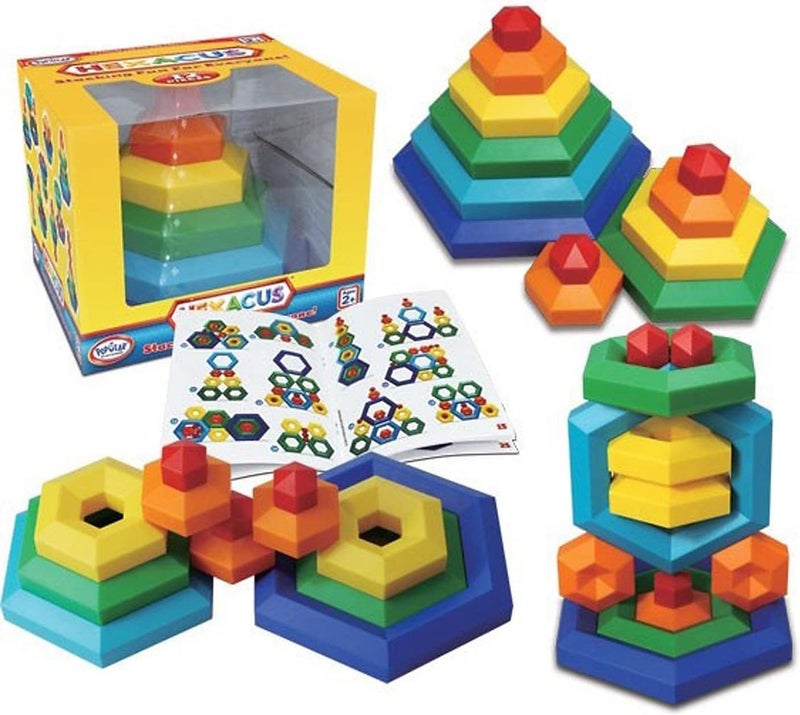 Popular Playthings Hexacus Stacking Toy Set - 12 Colorful Pieces for STEM Learning and Creative Play