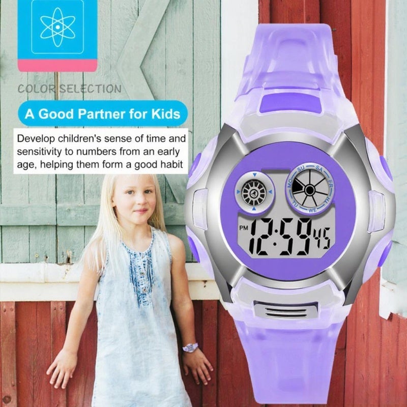 SYNOKE Kids Watch: Purple PU Strap - 30M Waterproof Multifunctional Watch With Premium Material, LED Luminous, Alarm Clock, Stopwatch for Time Learning, Comfortable Wear - Image 3