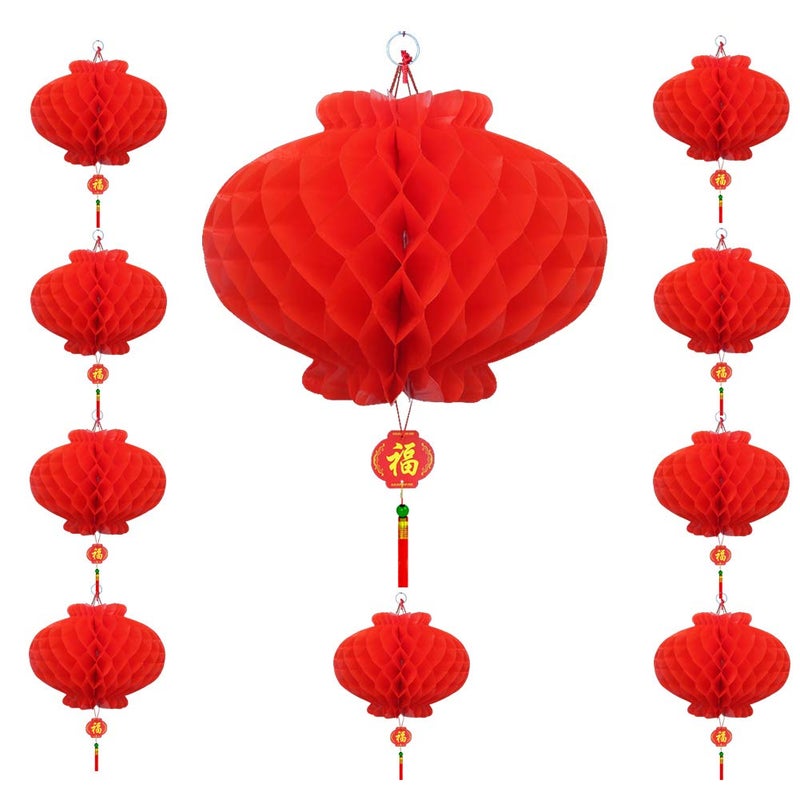 panlen 10 Pack Chinese Lanterns 13.9 inchs for New Year Decorations, 2026 Horse Year Spring Festival, Hanging Red Lantern Waterproof for Lunar New Year Decorations, Party Wedding Restaurant Celebration çº¢ç¯ç¬¼ - Image 1