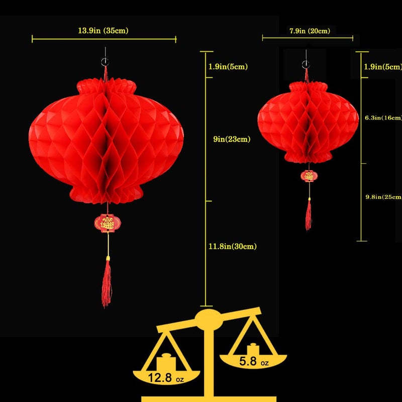 panlen 10 Pack Chinese Lanterns 13.9 inchs for New Year Decorations, 2026 Horse Year Spring Festival, Hanging Red Lantern Waterproof for Lunar New Year Decorations, Party Wedding Restaurant Celebration çº¢ç¯ç¬¼ - Image 3