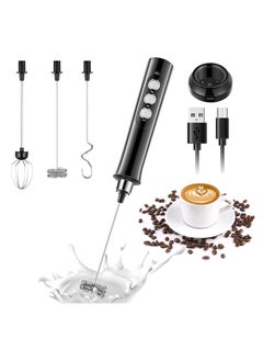 Arabest Handheld Electric Mini Coffee Frother with 3 Stainless Steel Stirrers, USB Rechargeable 1200mAh 3-Speed Adjustable Beverage Stirrer (Black)  - Image 1