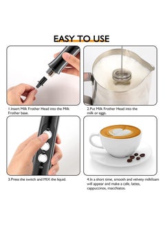 Arabest Handheld Electric Mini Coffee Frother with 3 Stainless Steel Stirrers, USB Rechargeable 1200mAh 3-Speed Adjustable Beverage Stirrer (Black)  - Image 4