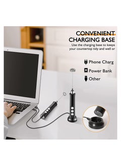Arabest Handheld Electric Mini Coffee Frother with 3 Stainless Steel Stirrers, USB Rechargeable 1200mAh 3-Speed Adjustable Beverage Stirrer (Black)  - Image 3