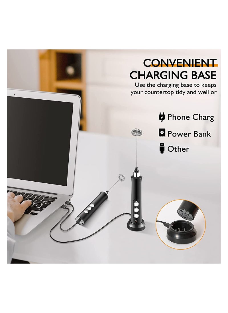 Arabest Handheld Electric Mini Coffee Frother with 3 Stainless Steel Stirrers, USB Rechargeable 1200mAh 3-Speed Adjustable Beverage Stirrer (Black)  - Image 3