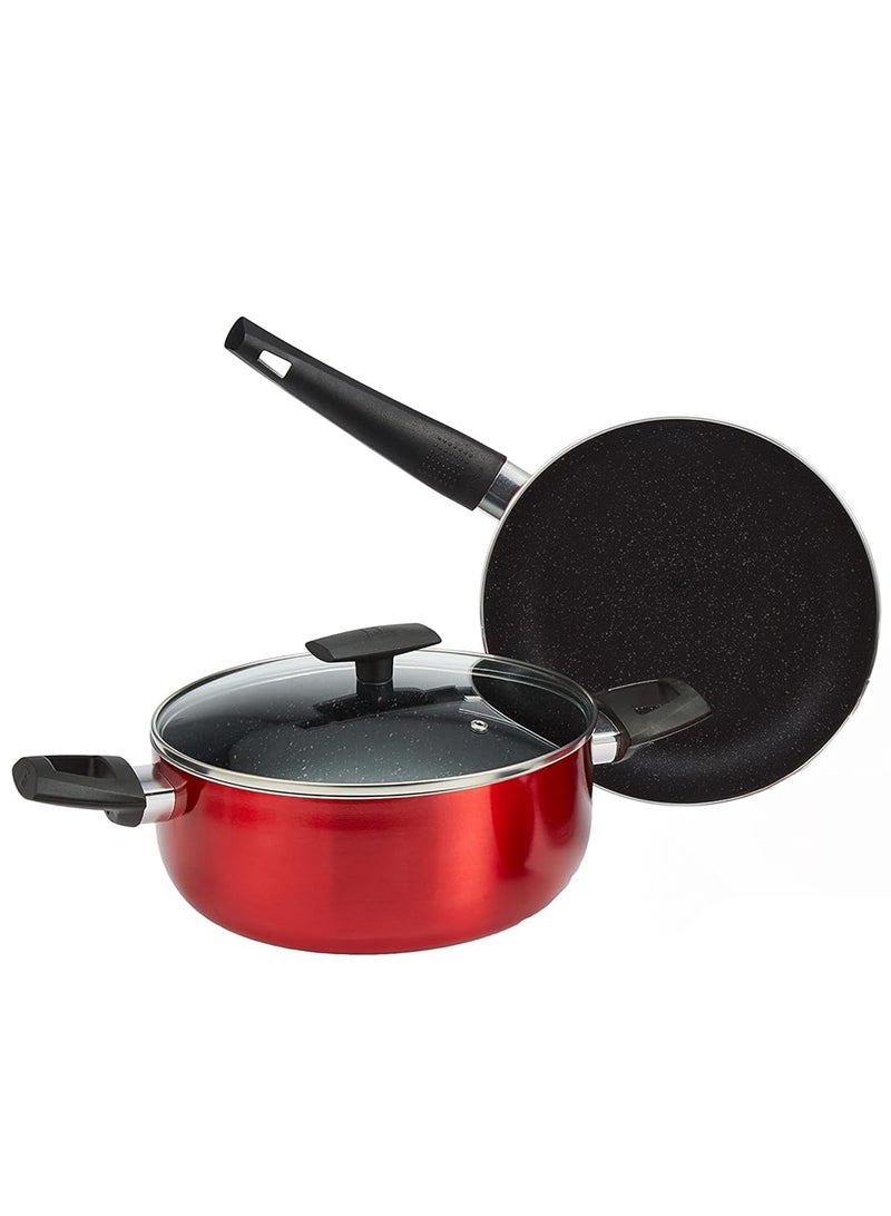 2-Piece Casserole With Lid And Frypan Set Red 5 Liters