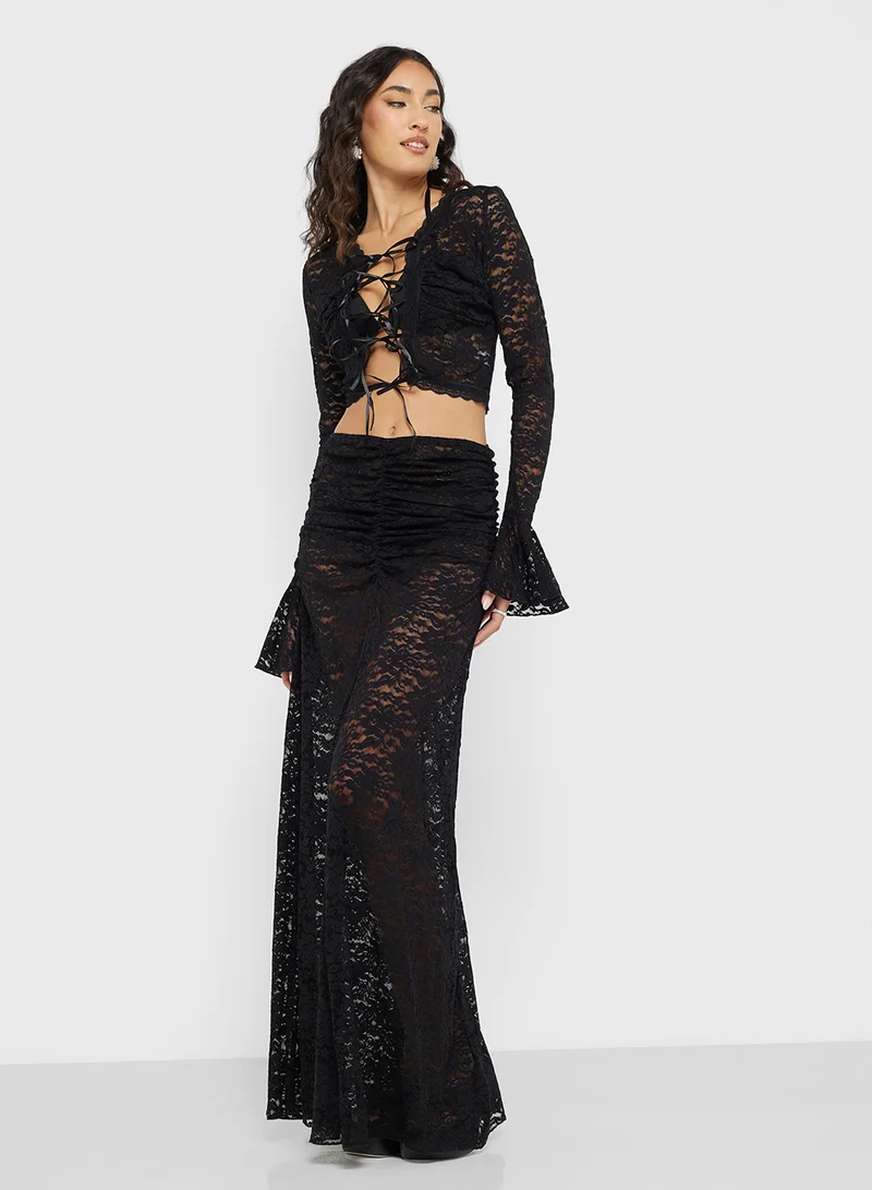 Ginger Lace Detail Sheer Crop Top & Maxi Skirt Coord Set