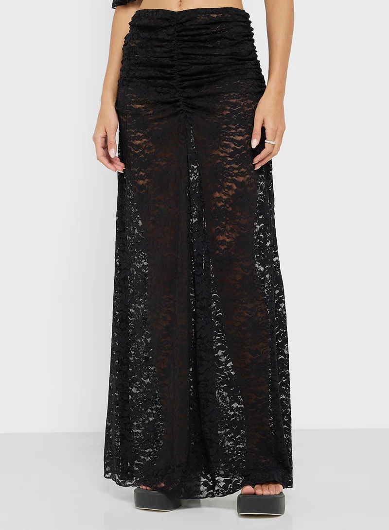 Ginger Lace Detail Sheer Crop Top & Maxi Skirt Coord Set