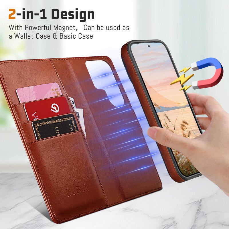 DJBull 2-in-1 Detachable Wallet Case for Samsung Galaxy S26 Ultra RFID Blocking Flip Folio with Card Holder | PU Leather Shockproof Protective Cover Women Men for S26 Ultra Phone Case Light Brown - Image 3