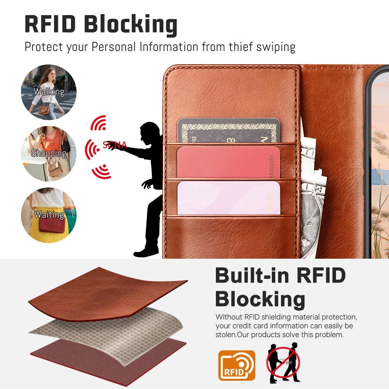 DJBull 2-in-1 Detachable Wallet Case for Samsung Galaxy S26 Ultra RFID Blocking Flip Folio with Card Holder | PU Leather Shockproof Protective Cover Women Men for S26 Ultra Phone Case Light Brown - Image 4