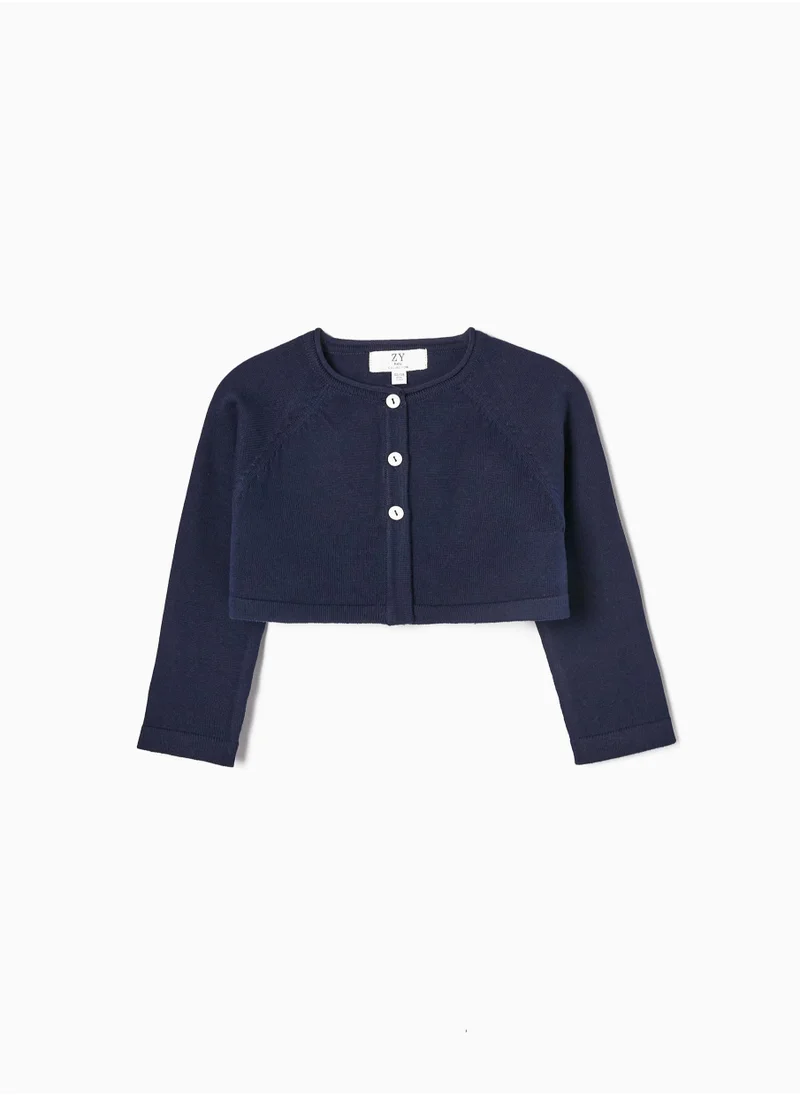 Zippy Cotton Bolero Cardigan for Baby Girls, Dark Blue