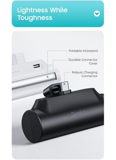 Benks Benks Mini Portable Power Bank BP10 with Built-in USB-C Connector, 5,000mAh Foldable Kickstand Compact Charger for iPhone 15 Series, Samsung Galaxy S22/23/24 Series, Huawei, iPad Pro/Air, AirPods, and more Black  - Image 4