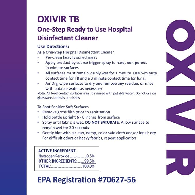 Oxivir Diversey 100898636 Tb One-Step Disinfectant Cleaner, Hospital Grade Accelerated Hydrogen Peroxide AHP, No Fragrance Added, Ready-to-Use Liquid, 1-Gallon - Image 2