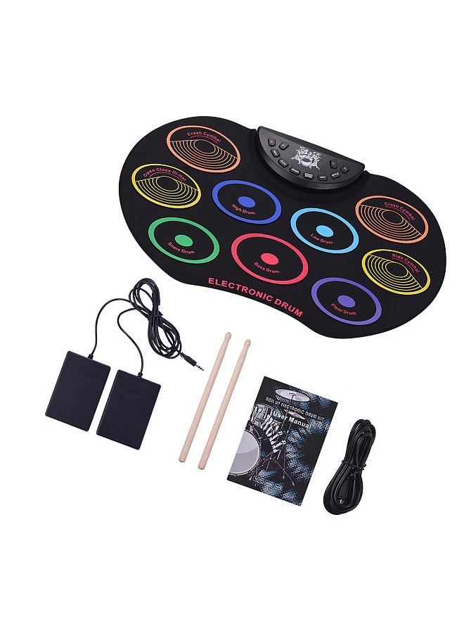 Generic Compact Size Roll-Up Drum Set Electronic Drum Kit 9 Silicon Drum Pads USB/Battery Powered with Drumsticks Foot Pedals for Children Kids  - Image 2