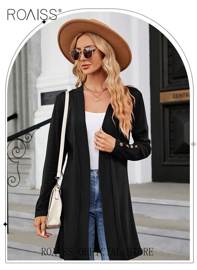 roaiss - Ladies Casual Regular Fit Long Sleeve Top Women Solid Color Cardigan Casual and Versatile Women Knitted Coat - Image 1