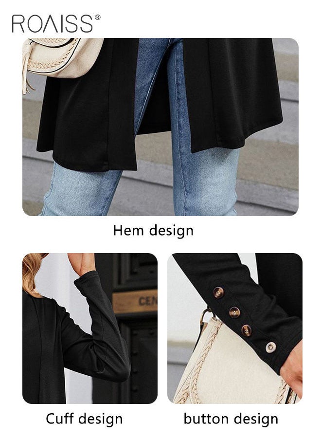 roaiss - Ladies Casual Regular Fit Long Sleeve Top Women Solid Color Cardigan Casual and Versatile Women Knitted Coat - Image 1
