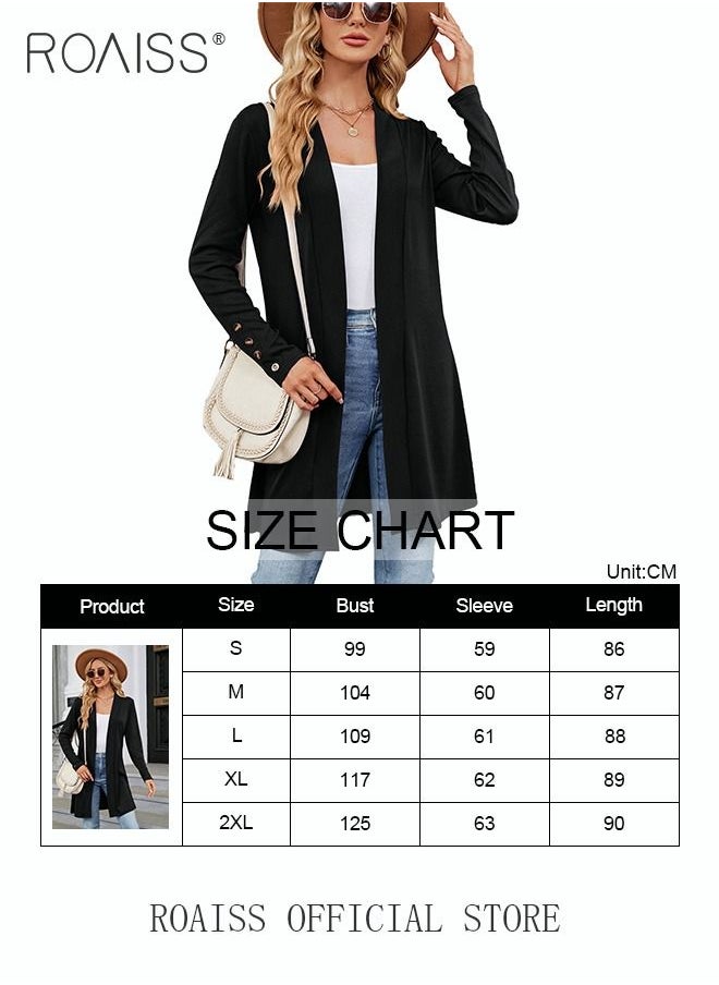 roaiss - Ladies Casual Regular Fit Long Sleeve Top Women Solid Color Cardigan Casual and Versatile Women Knitted Coat - Image 1