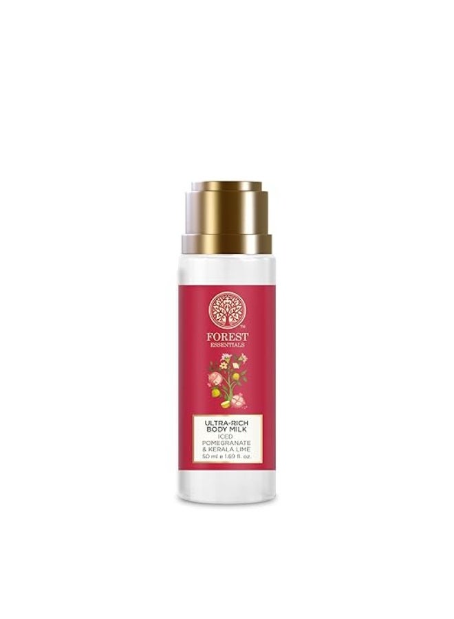 Forest Essentials Ultra-Rich Body Milk Iced Pomegranate & Kerala Lime | Ayurvedic Nourishing Body Lotion to Replenish Skin Moisture and Leave it Smooth & Scented - Image 1