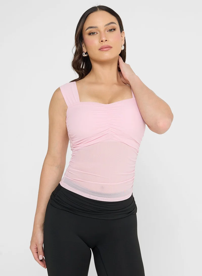 Ginger Ruched Mesh Fitted Top