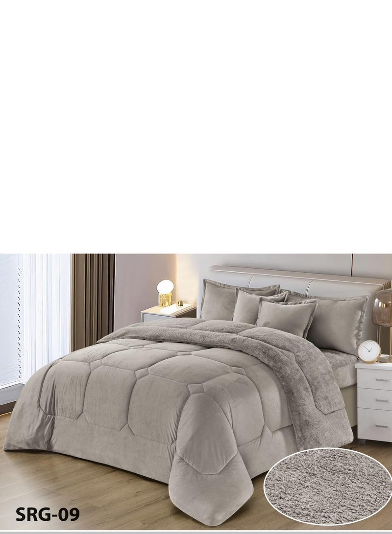 مينج لي مفرش نفرين نظام وجهين وجه مخمل ووجه فرو ناعم نظام 6قطع حشوه وسط عملي /King size230*250cm/ فيراني