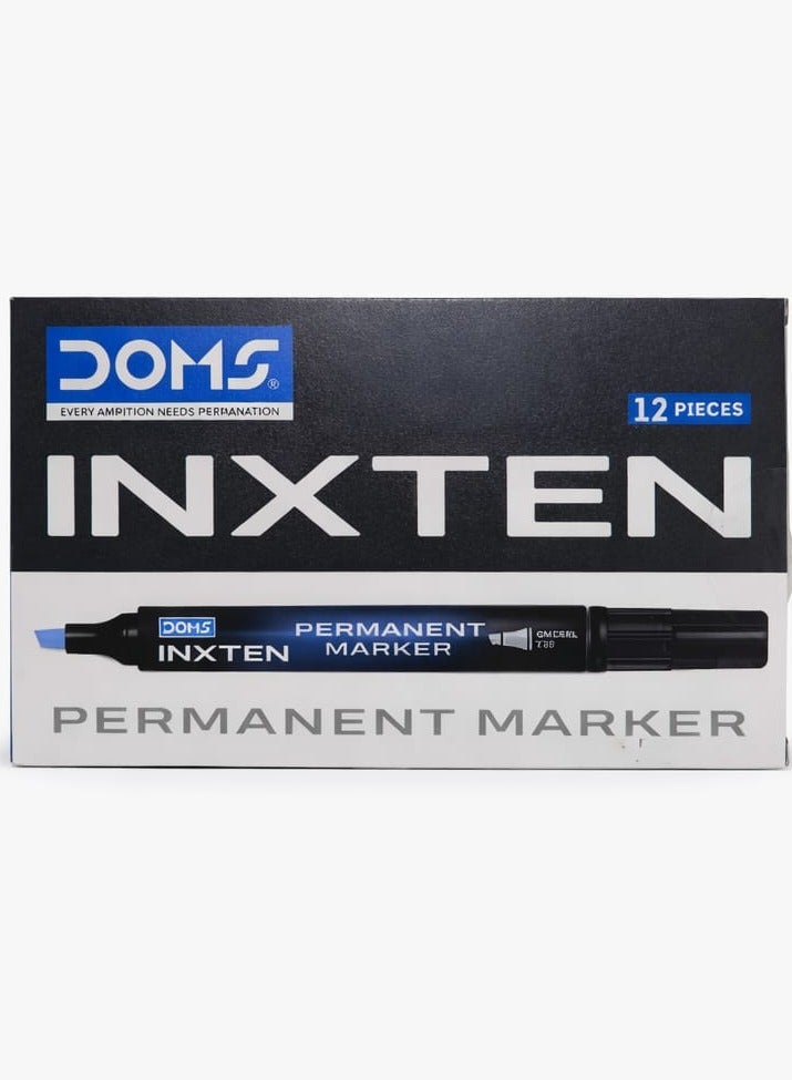 DOMS INXTEN Permanent Marker Pen – Chisel Tip, Black Ink, Pack of 12 - Image 1