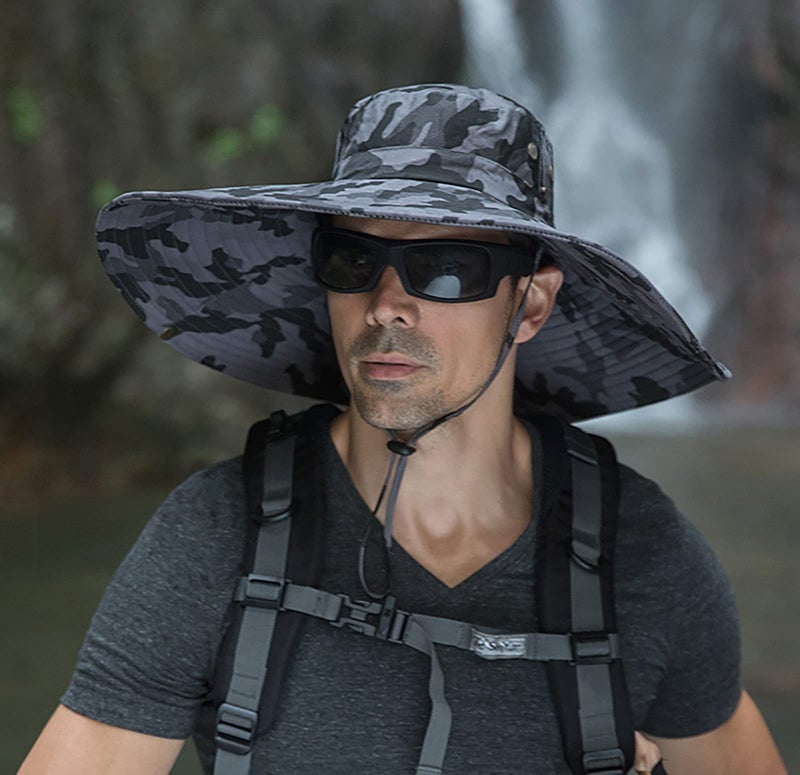 Leotruny Men Wide Brim Sun Hats UPF50+ Waterproof Breathable Bonnie Hat for Fishing, Hiking, Camping (C08-dark Gray camo) - Image 3