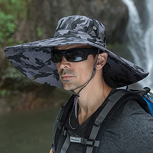 Leotruny Men Wide Brim Sun Hats UPF50+ Waterproof Breathable Bonnie Hat for Fishing, Hiking, Camping (C08-dark Gray camo) - Image 2