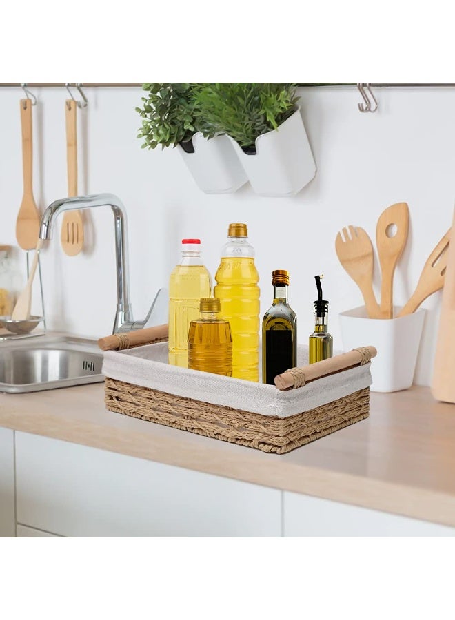 Round Paper Rope Storage Basket, Wicker Baskets for Organizing with Handle, Decorative Bins for Countertop, Toilet Paper Basket for Toilet Tank Top, Small Baskets Set (Set of 2,Beige) - Image 4