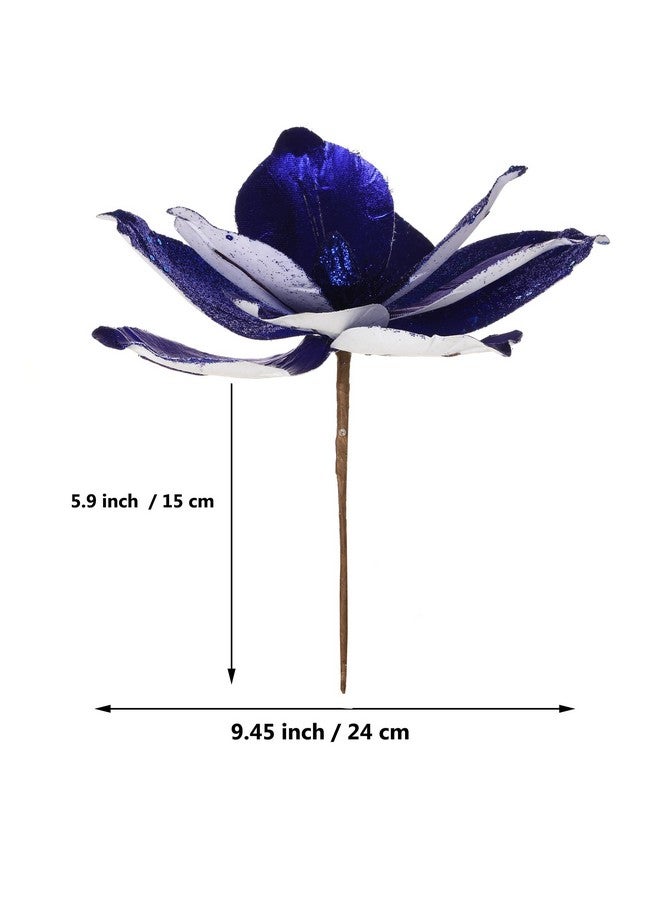 GL-Turelifes GL-Turelifes 10’’ Large Glitter Christmas Flowers 6 Pcs Artificial Magnolia Flower Ornaments Fold Floral for Christmas Tree Decorations Xmas Tree New Year Party Wedding Centerpiece (Blue)  - Image 3