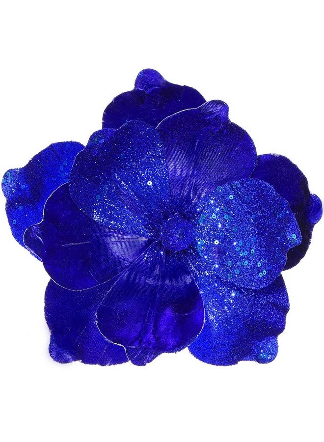 GL-Turelifes GL-Turelifes 10’’ Large Glitter Christmas Flowers 6 Pcs Artificial Magnolia Flower Ornaments Fold Floral for Christmas Tree Decorations Xmas Tree New Year Party Wedding Centerpiece (Blue)  - Image 1