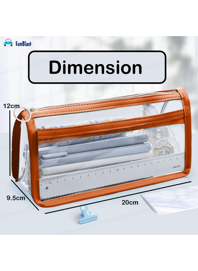 FunBlast Large Capacity Pencil Bag, Transparent Pencil Pouch with Zipper Closure Portable Makeup Pouch, Aesthetic Pouch, Cute Stationery Bag for Students Girls Adults Office (Tan) - Image 3
