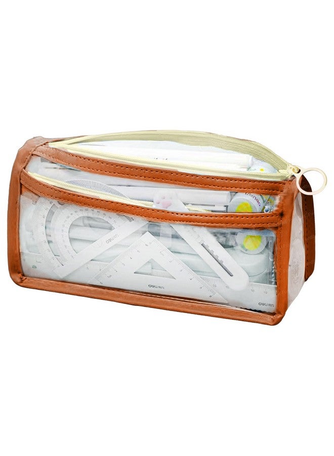 FunBlast Large Capacity Pencil Bag, Transparent Pencil Pouch with Zipper Closure Portable Makeup Pouch, Aesthetic Pouch, Cute Stationery Bag for Students Girls Adults Office (Tan) - Image 1