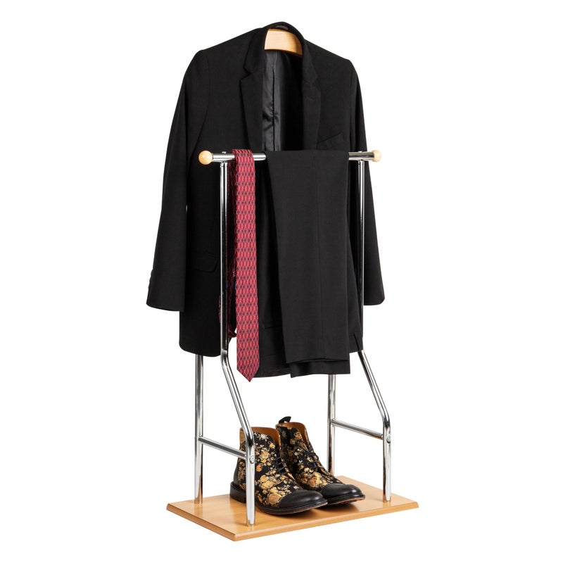 Mind Reader Mind Reader Valet Stand Clothes Rack Clothing Organizer Jacket Hanger Metal Wood 1975 L x 1175 W x 43 H Silver
