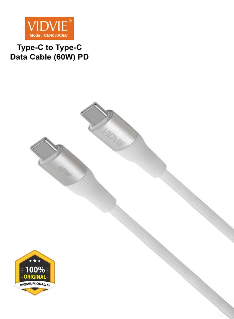 Vidvie Premium Quality Type-C to Type-C Data Cable CB4033C&C, 60W 1.2M